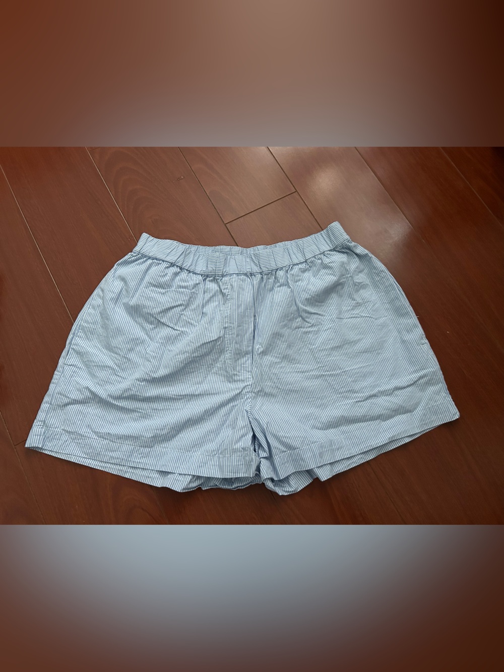 Wilfred Light Blue Pinstripe High-Waist Elastic Shorts